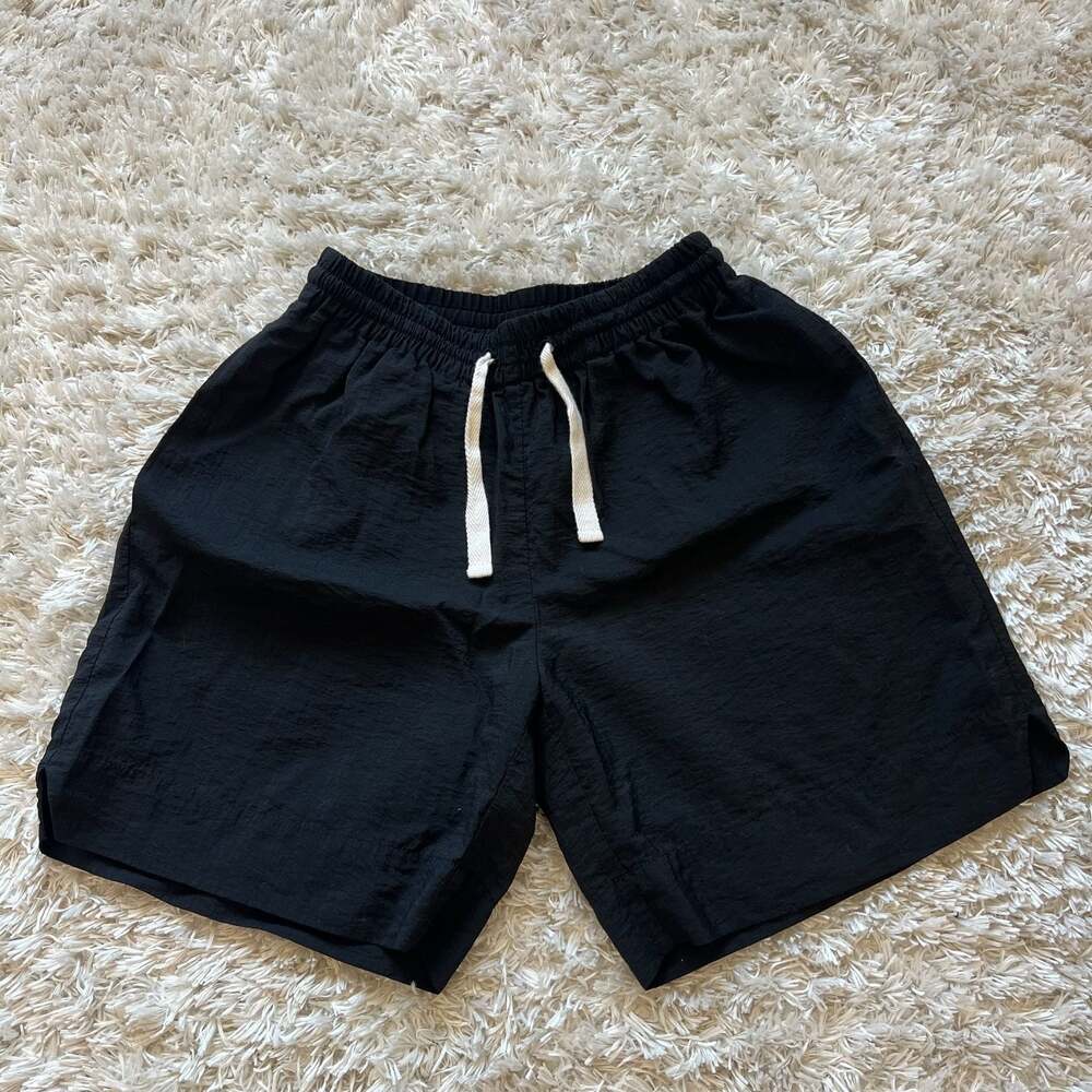 Le17septembre Homme Black Drawstring Elastic Waist Crinkle Shorts Size 44